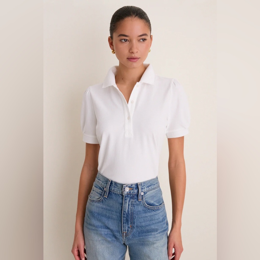 TUCKERNUCK - White Pique Puff Sleeve Peggy Polo